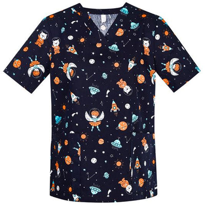 Womens Space Party Scrub Top