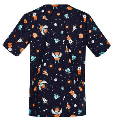 Womens Space Party Scrub Top